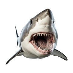 Naklejka premium shark isolated on a transparent background, White shark marine predator with big open mouth and teeth. Generative AI