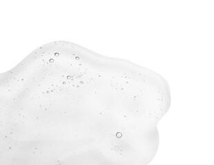 Sample of cosmetic oil on light surface, top view. Space for text