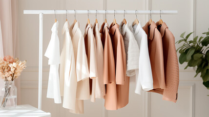 Rack with stylish clothes in room, closeup. interior design generativa IA
