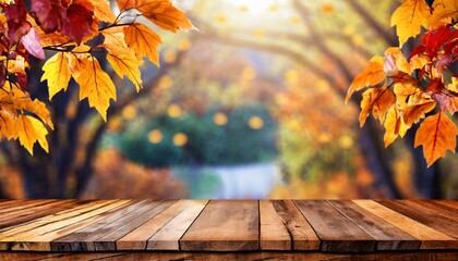 Naklejka na ściany i meble autumn leaves on the table