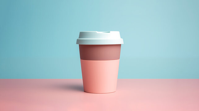 Blank reusable cup isolated on pastel background.