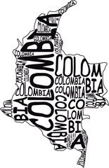 typographic vector map of Colombia