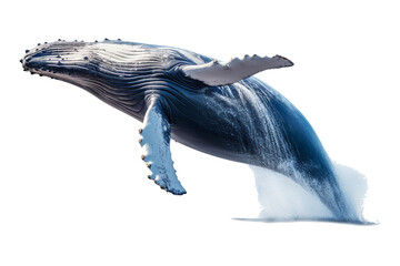 whale isolated on a transparent background, humpback whale jumping out of the water isolated. Generative AI - obrazy, fototapety, plakaty