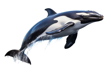 killer whale orcinus orca isolated on a transparent background, killer whale jumping out of the water over the blue sea surface close up. Generative AI - obrazy, fototapety, plakaty