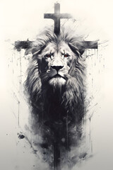 Obraz premium The lion and the cross in black and white