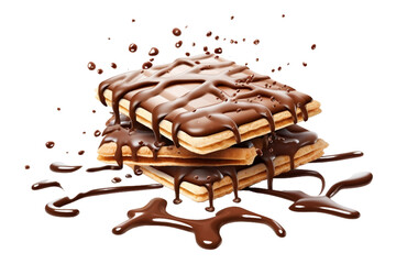 wafer cookies with melted chocolate sprinkles and splash isolated on a transparent background. Generative AI - obrazy, fototapety, plakaty