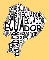 typographic map of Ecuador with orange background
