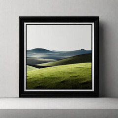 Fototapeta premium Large landscape picture with thin black frame over white background. Template for your content. 3D illustration.