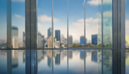 Fototapeta na wymiar Blurred images of glass wall with city town background.modern abstract window