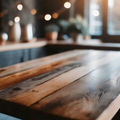 Selective focus.end grain wood table,counter top
