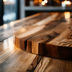Selective focus.end grain wood table,counter top