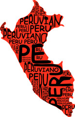 typographic map of peru red color