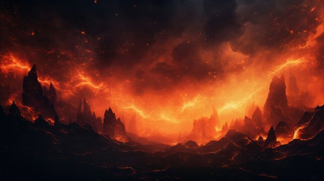 A large fire is burning in the dark