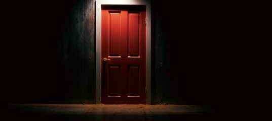 Red door in the dark. Generative AI technology.