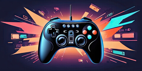 Illustrated Video Game Controller Abstract Background - obrazy, fototapety, plakaty