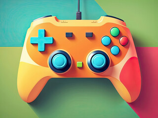 Illustrated Video Game Controller Teal Orange Yellow Red Background Wallpaper