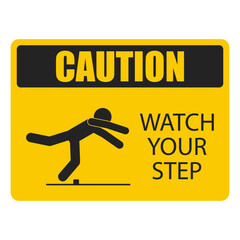 Printable rectangle yellow caution sign fall risk, watch your step, feet tripped for danger or safety sign