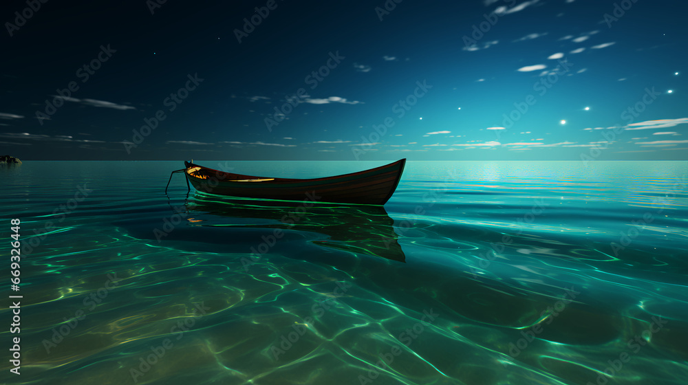 Wall mural boat - 3d-effect - crystal clear - tropical waters