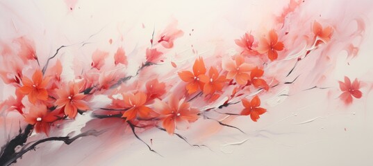 Cherry blossoms flower traditional oriental painting style background. Generative AI technology.
