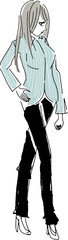 ファッショナブルな線画の女性のイラスト