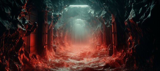 Hell tunnel. Melancholic dark background. Generative AI technology.