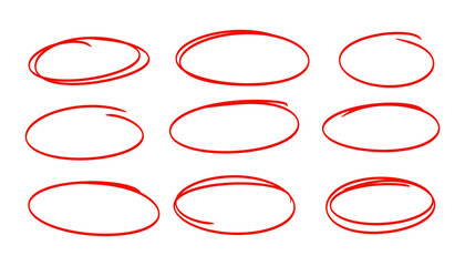 Set of red round highlight stroke element - obrazy, fototapety, plakaty
