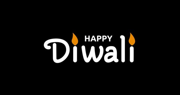 Happy Diwali animation. Handwritten calligraphy text with alpha channel. Creative greeting text design for Happy Diwali, Deepavali, or Diwali Festival celebrations. Transparent background