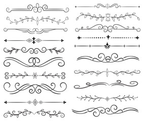 Page Divider And Design Elements. Set of Various Simple Black Divider Design, Assorted Divider Collection Template Vector. Collection of floral dividers elements mega decoration for Calligraphy.