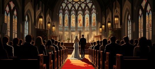 Church wedding ceremony. Generative AI technology.	
