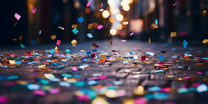 Colorful Celebration with Confetti and Bokeh,,
Carnival Background with Vibrant Confetti

