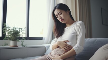 stomach ache. abdominal pain, indigestion, gastritis, menstrual cramps, flatulence, diarrhea, distention, colon cancer, belly inflammation problem, suffer food poisoning, abdomen, generate by AI