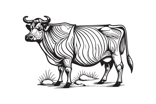 black line art cow vector illustration