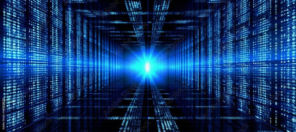 Aufkleber Blue digital space technology background. Generative AI technology.