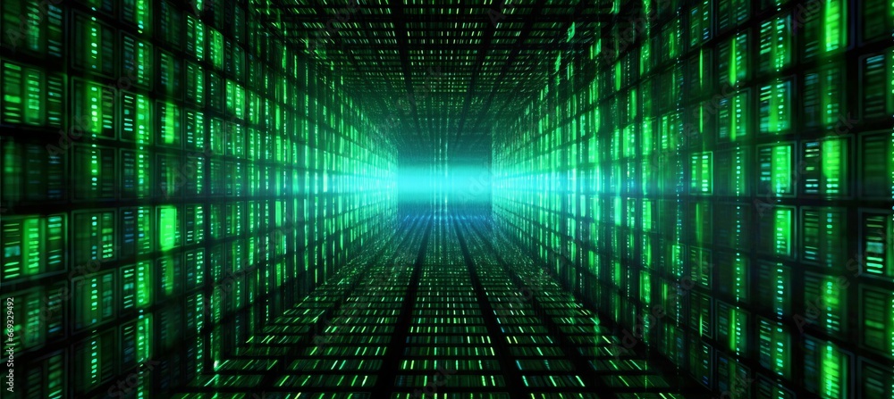 Aufkleber matrix green virtual space technology background. generative ai technology.