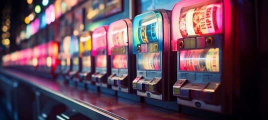 Arcade coin slot machine. Generative AI technology. - obrazy, fototapety, plakaty