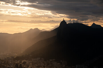 Sunset view over Christ Redeemer Statue and Rio de Janeiro, Brazil