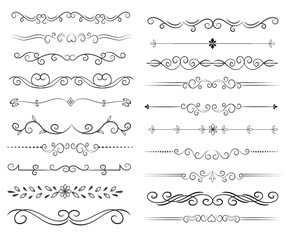 Fototapeta premium Page Divider And Design Elements. Set of Various Simple Black Divider Design, Assorted Divider Collection Template Vector. Collection of floral dividers elements mega decoration for Calligraphy.