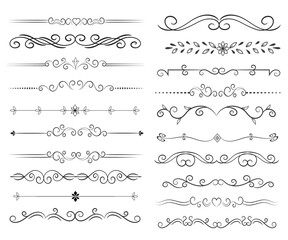 Page Divider And Design Elements. Set of Various Simple Black Divider Design, Assorted Divider Collection Template Vector. Collection of floral dividers elements mega decoration for Calligraphy.