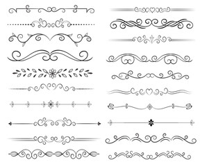 Obraz premium Page Divider And Design Elements. Set of Various Simple Black Divider Design, Assorted Divider Collection Template Vector. Collection of floral dividers elements mega decoration for Calligraphy.