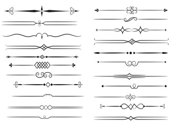Page Divider And Design Elements. Set of Various Simple Black Divider Design, Assorted Divider Collection Template Vector. Collection of floral dividers elements mega decoration for Calligraphy.