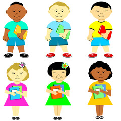set of schoolkids with books