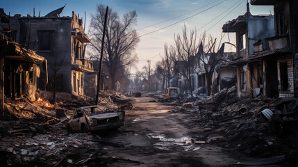 A photo of a village destroyed by war - obrazy, fototapety, plakaty