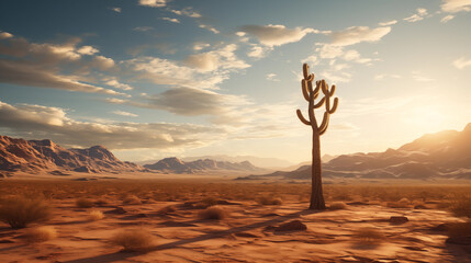 A sturdy cactus tree growing in the vast desert