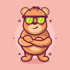 cute bear animal character mascot with cool expression isolated cartoon in flat style design