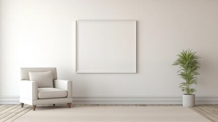 Mock-up picture frame on the sofa in a living room with white interior
