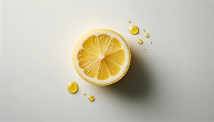 An overhead perspective showing a freshly sliced lemon placed on a white surface - Generative AI