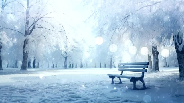 chair bench on winter snow falls video background looping for live wallpaper 