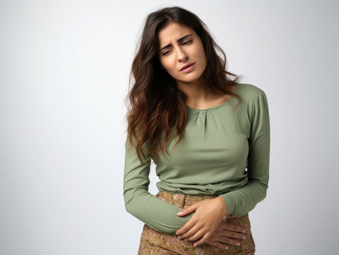 Woman Experiencing Heartburn Reflux and Stomachache During Her Period - Gastroenterology and Gastritis Concept, Female with Abdominal Pain and Menstrual Health, Healthcare and Digestive Health