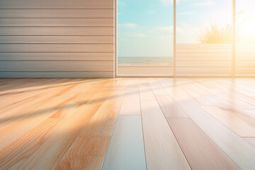 wooden floor near window with sunlight