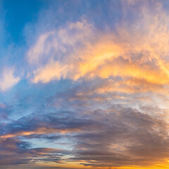Fototapeta premium Beautiful panoramic sky with glowing clouds at sunset
